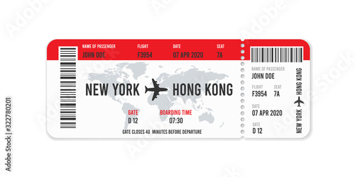 Realistic airline ticket design with passenger name. Vector illustration