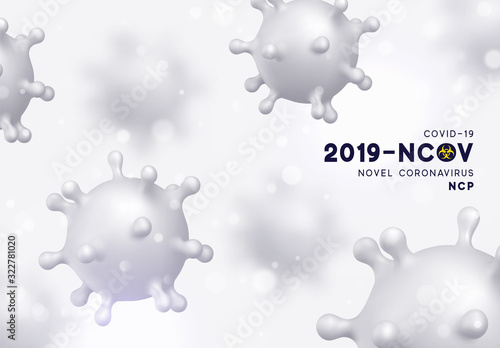 Novel Coronavirus (2019-nCoV). Virus Covid 19-NCP. Coronavirus nCoV denoted is single-stranded RNA virus. Background with realistic 3d white virus cells. vector illustration