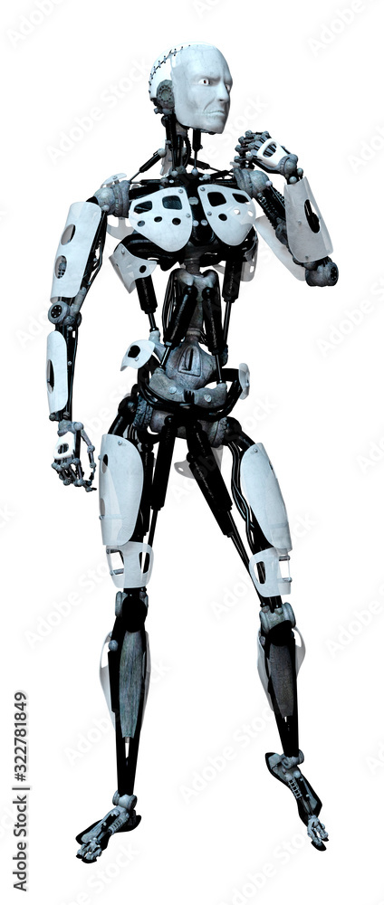 3D Rendering Male Robot on White