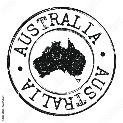 Australia Map Silhouette. Postal Passport Stamp Round Vector Icon.