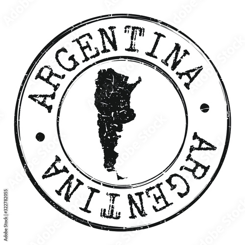 Argentina Map Silhouette. Postal Passport Stamp Round Vector Icon.