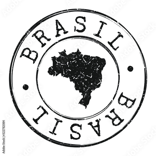 Brazil Map Silhouette. Postal Passport Stamp Round Vector Icon.