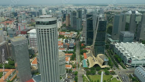 sunny day singapore cityscape downtown traffic street aerial panorama 4k  photo