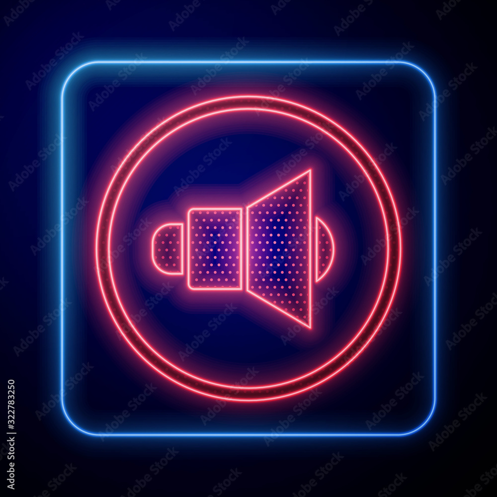 Vecteur Stock Glowing neon Speaker volume, audio voice sound symbol, media  music icon isolated on blue background. Vector Illustration | Adobe Stock