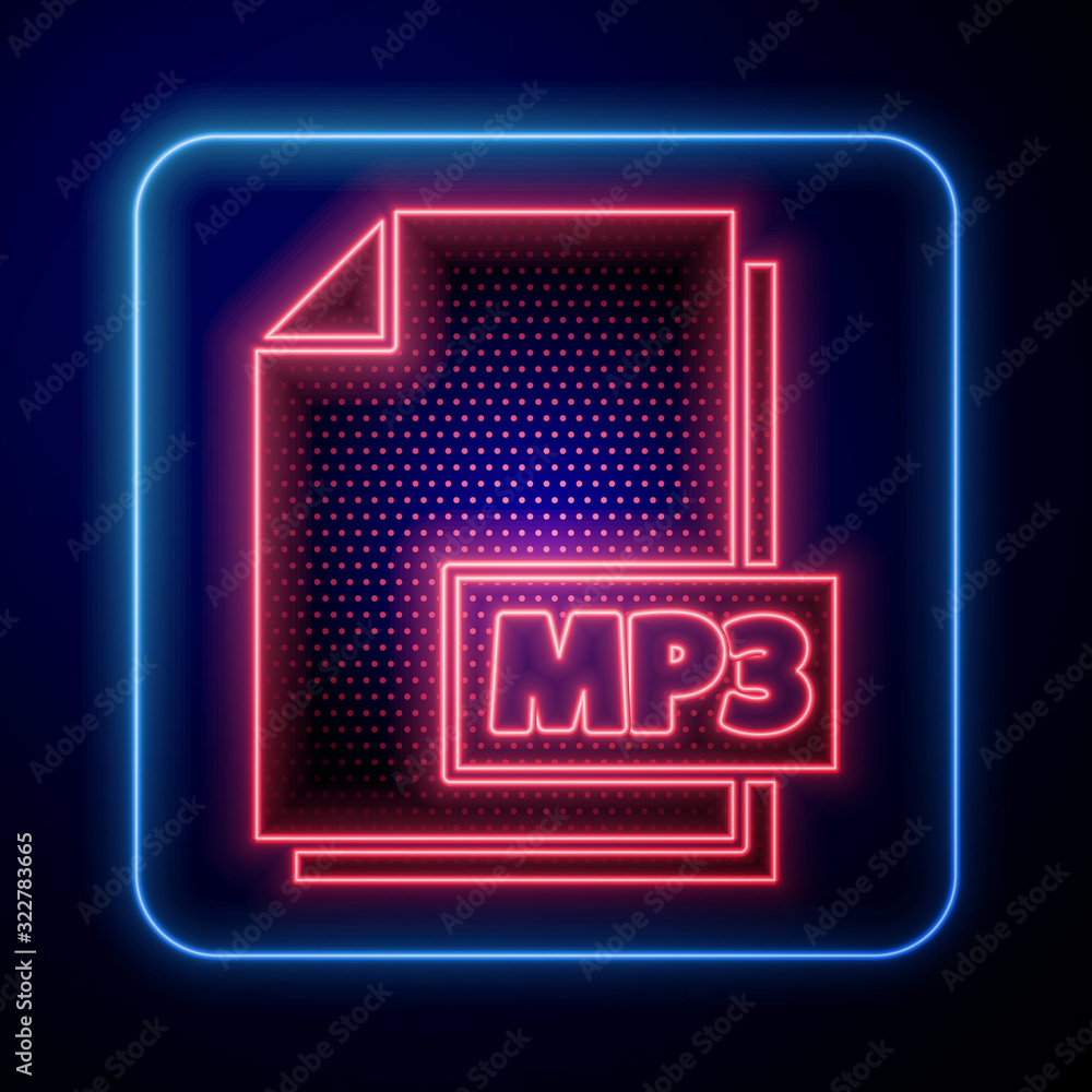 Glowing neon MP3 file document. Download mp3 button icon isolated on blue  background. Mp3 music format sign. MP3 file symbol. Vector Illustration  Stock Vector | Adobe Stock