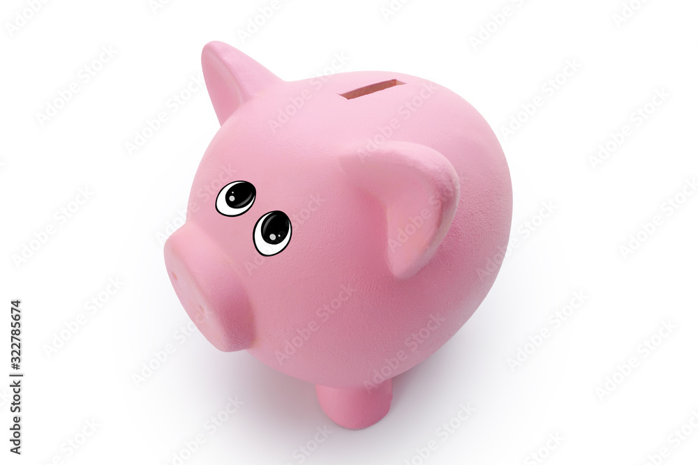 Piggy bank pig with expressive eyes