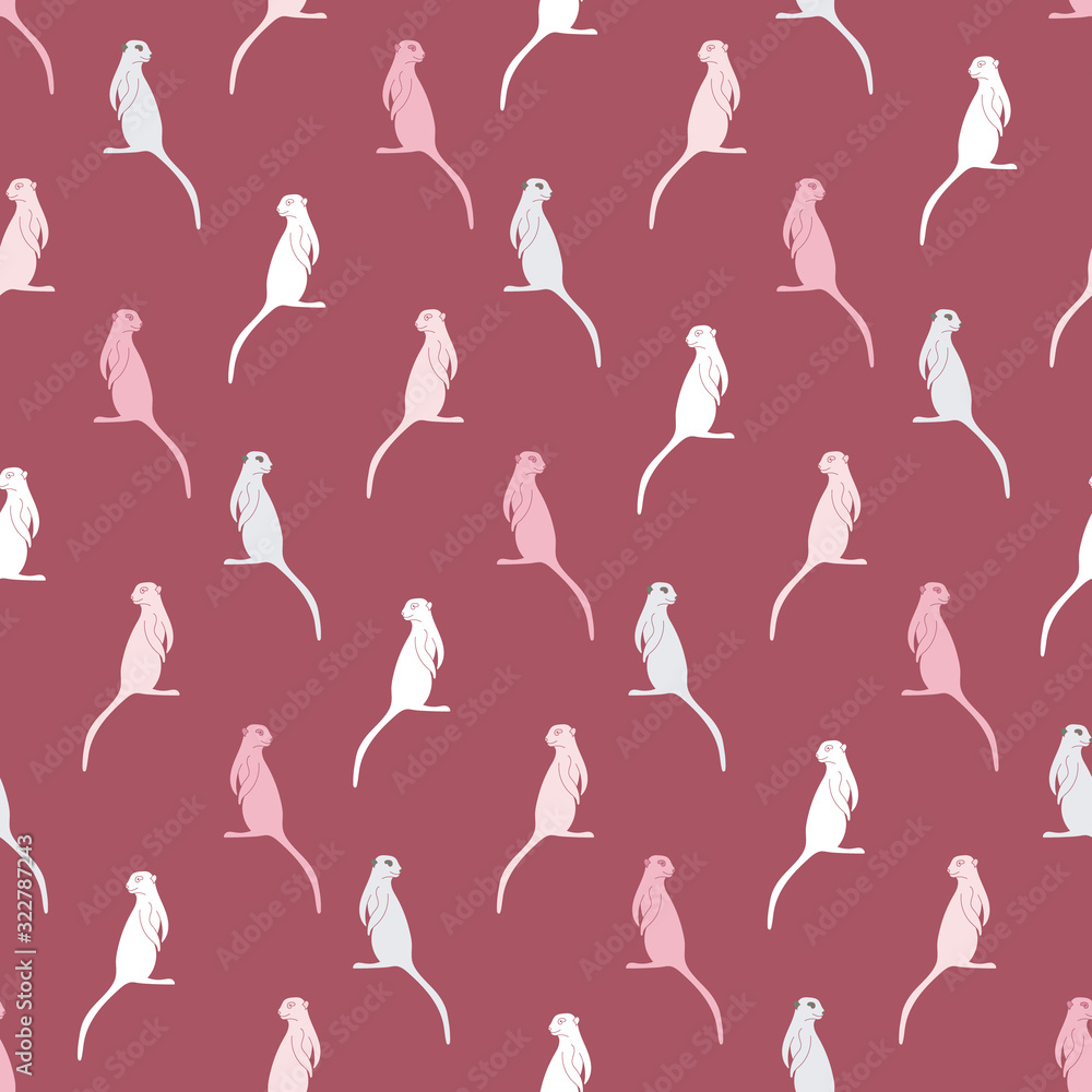 Meerkats silhouettes seamless vector pattern in pink colors. Wildlife themed surface print design.