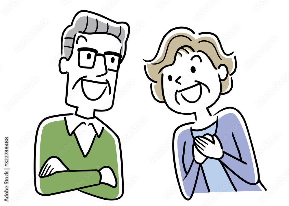 Illustration material: Senior couple, smile, look Illustration material: Senior couple, smile, look