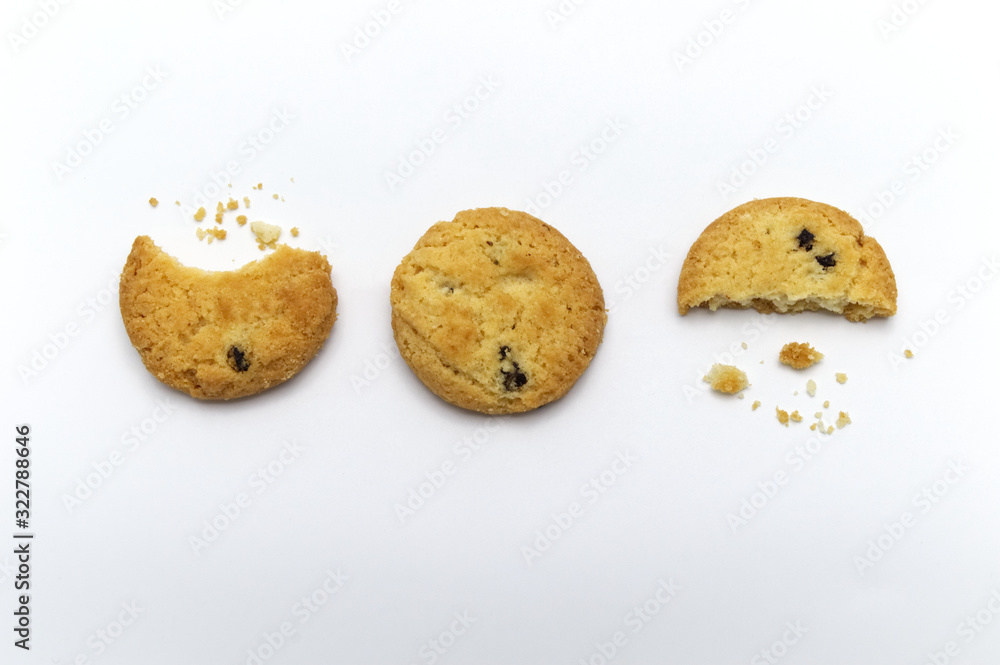 Raisin cookies or biscuit with crumbs flavor. Isolated on white background. Raisin cookies or biscuit with crumbs flavor. Isolated on white background.