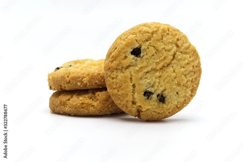 Raisin cookies or biscuit flavor on white background. Raisin cookies or biscuit flavor on white background.