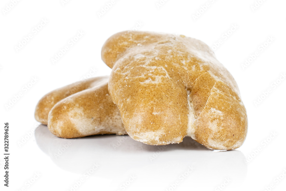 Group of two whole sweet brown gingerbread isolated on white background Group of two whole sweet brown gingerbread isolated on white background