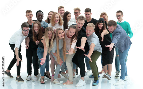 group of cheerful young people looking at the camera.