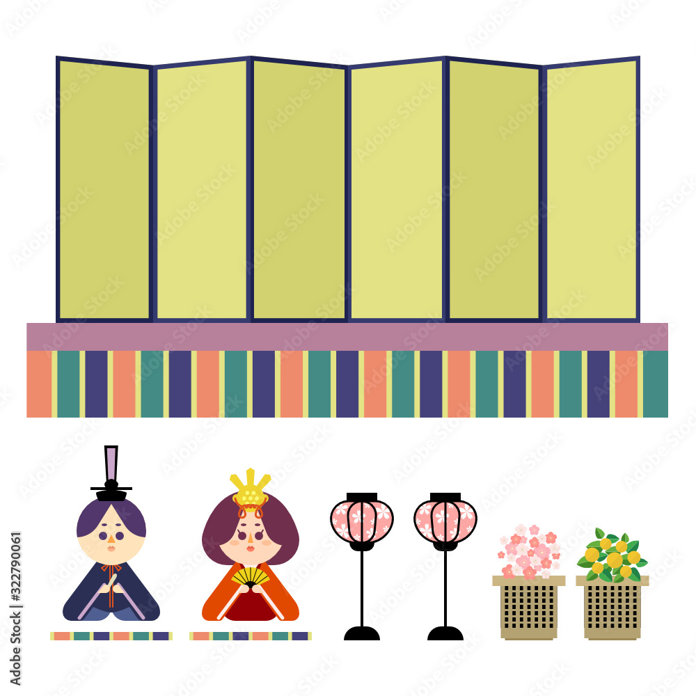 一段の雛壇と雛人形の切り抜きやすいイラストセット Stock Vector Adobe Stock