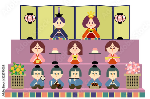 三段の雛壇と雛人形のイラスト Stock Vector Adobe Stock