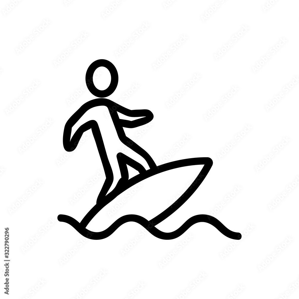 surfboard beach icon vector. Thin line sign. Isolated contour symbol illustration