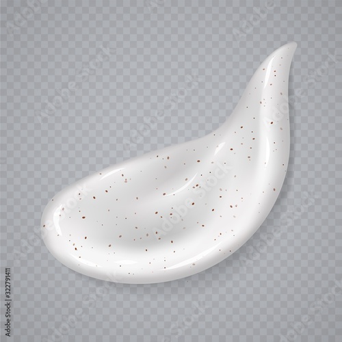 White cream or scrub smear isolated on a transparent background. Realistic cosmetic beauty skincare product sample. Moisturizing lotion. Vector illustration.