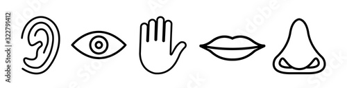Five senses vector icons set. vision, hearing, touch, taste, smell