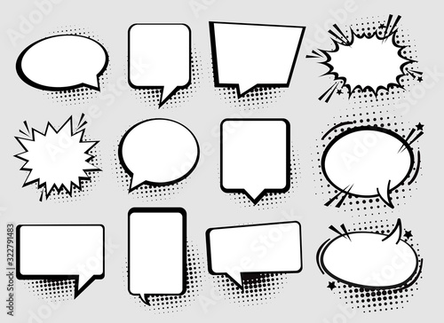 Speech or thought bubbles. Retro empty comic speech bubbles set 12 in 1. Vector icon