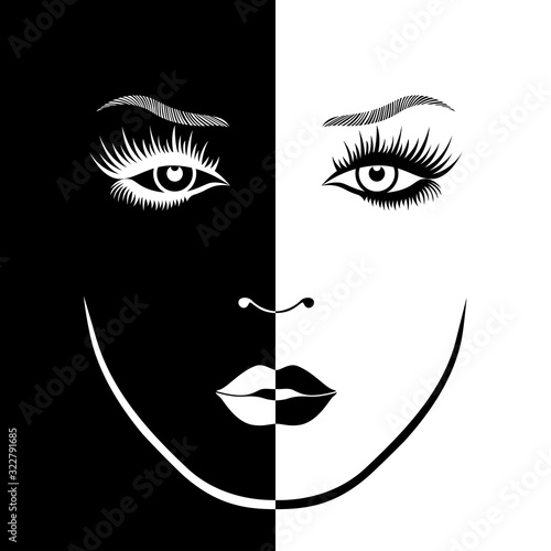 Abstract beautiful woman's face in negative and positive
