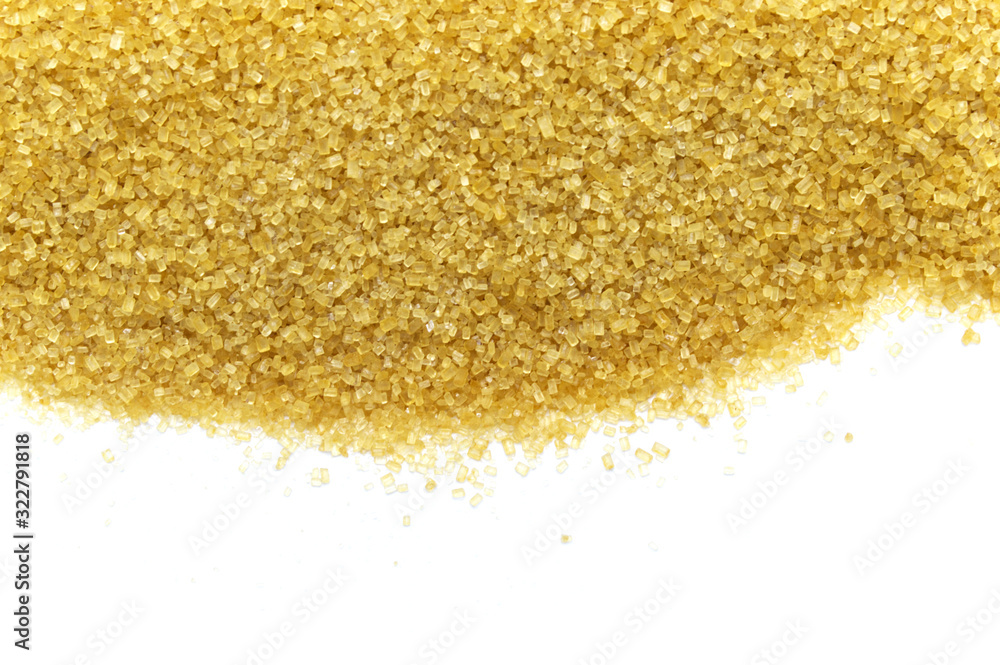 Brown sugar isolated on white background. Top view and copy space. Brown sugar isolated on white background. Top view and copy space.