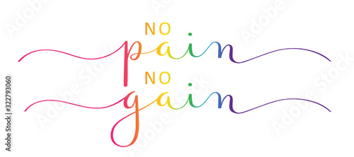 NO PAIN, NO GAIN. rainbow-colored vector brush calligraphy banner with swashes