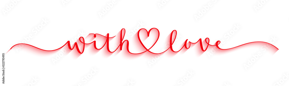 WITH LOVE red vector brush calligraphy banner with heart