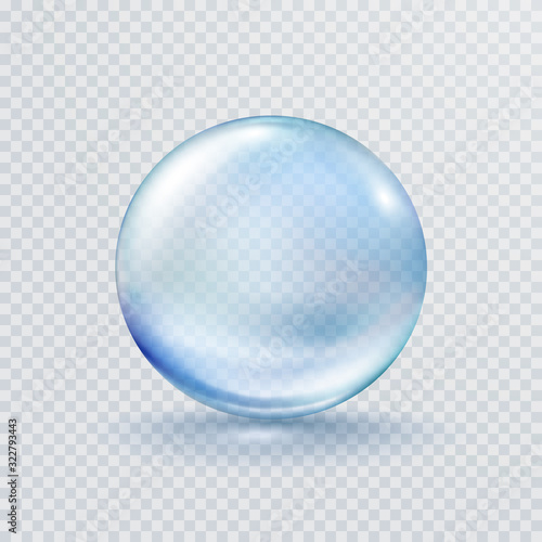 Collagen droplet isolated on transparent background. Realistic vector clear dew, blue pure drop, water bubble or glass ball template..
