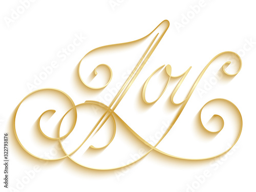 JOY gold metallic vector calligraphy banner with swashes