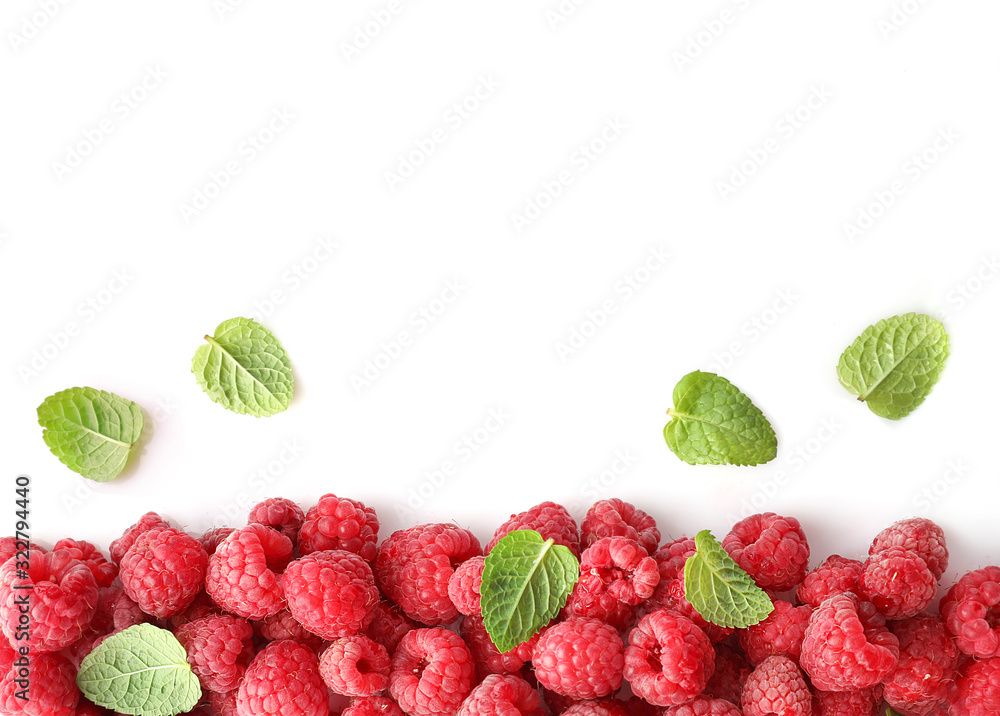 Border of red raspberries isolated on white background Stock Photo ...