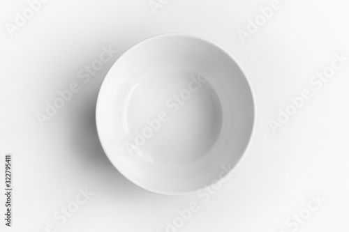 White bowl on white background. Top view