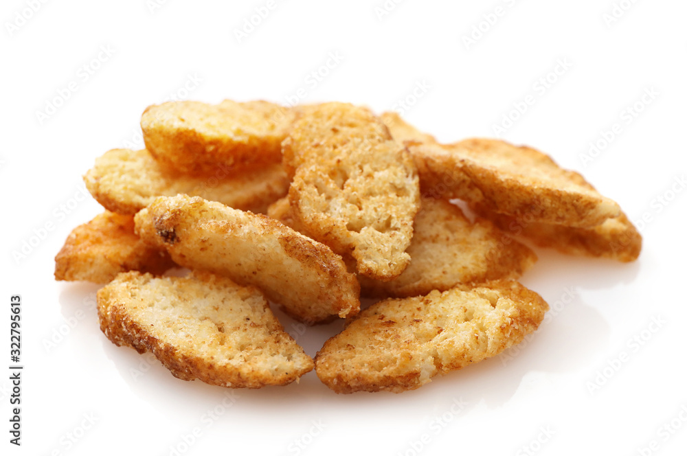 Bread croutons isolated on white background Bread croutons isolated on white background