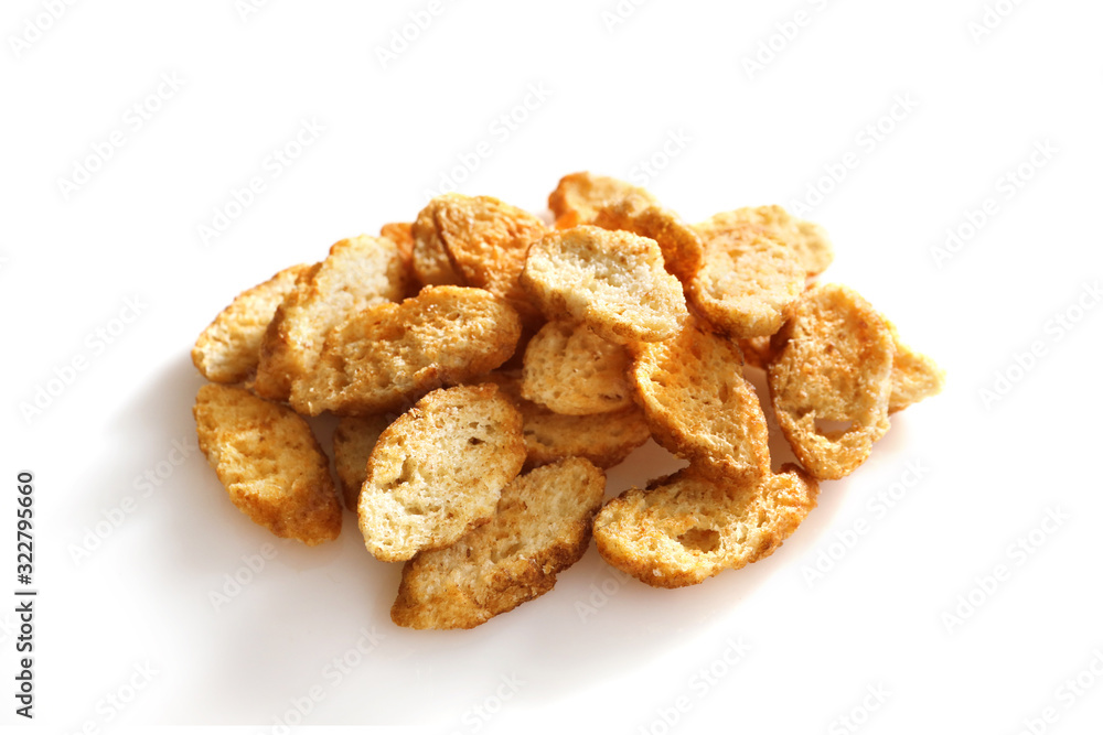 Bread croutons isolated on white background Bread croutons isolated on white background