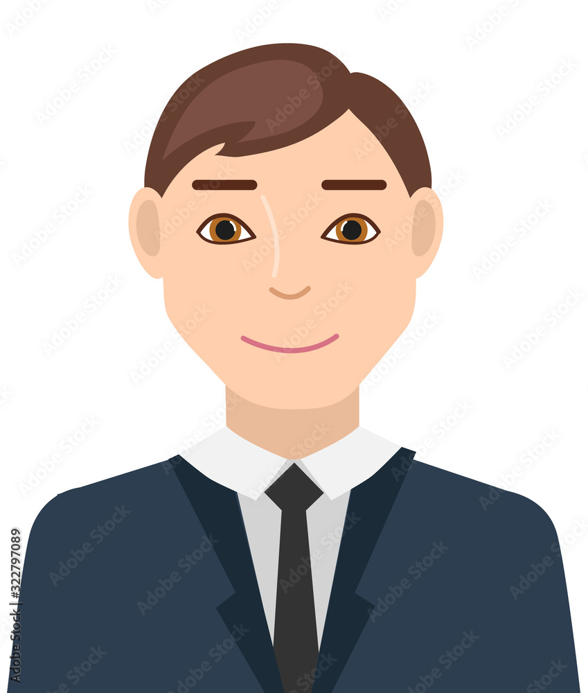 Avatar, portrait of a man in a business suit. Businessman. Isolated on a white background. Vector illustration.