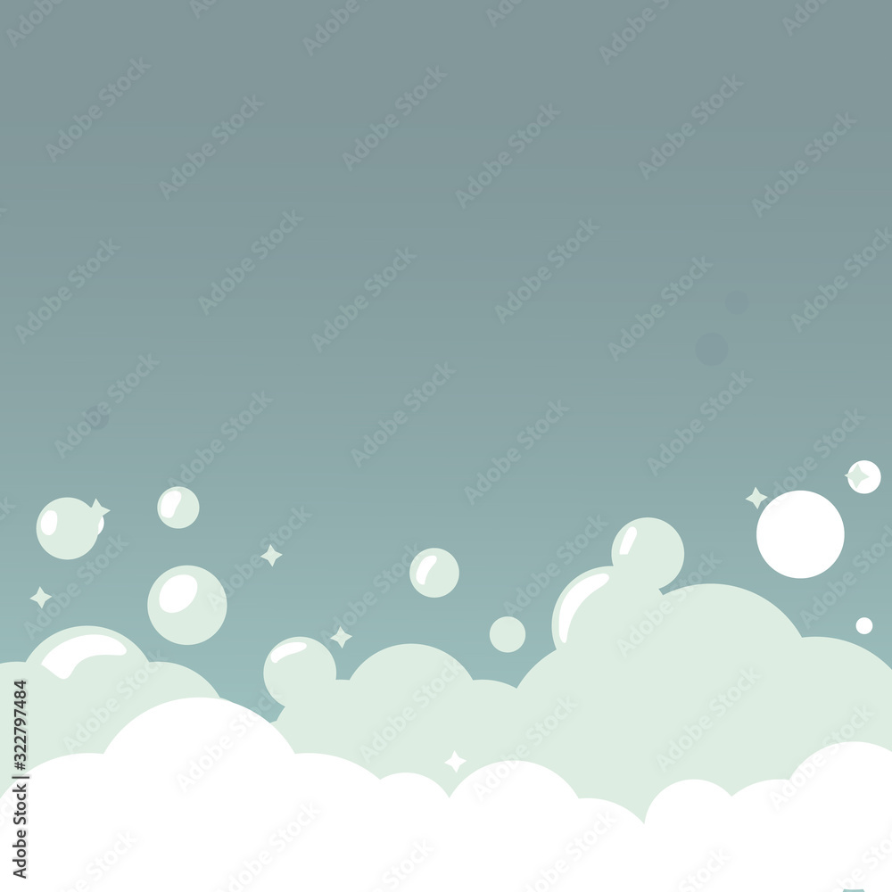 Fototapeta Soap foam bubbles vector flat background with copy space. Illustration for cosmetic, laundry or kid print.
