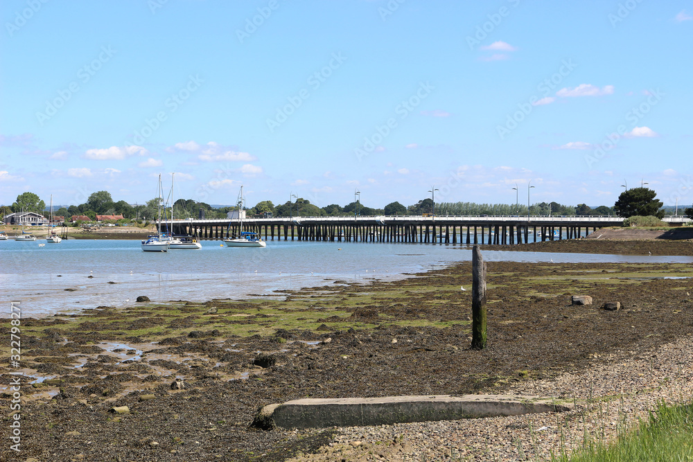 A view of Hayling Island Bridge, or Langstone Bridge, from the north of the island in Hampshire, England 