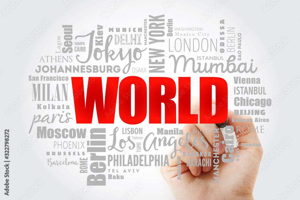WORLD word cloud concept, business concept background WORLD word cloud concept, business concept background