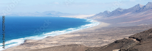 Panoramic view of the beach of Cofete. Fuerteventura, Canary Islands, Spain. Travel destination