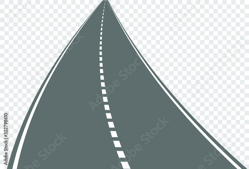 Vector slightly curving road isolated on transparent background.
