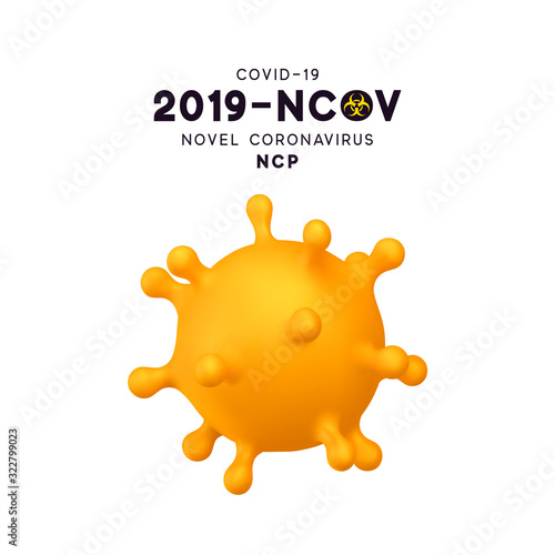 Novel Coronavirus (2019-nCoV). Virus Covid 19-NCP. Coronavirus nCoV denoted is single-stranded RNA virus. Background with realistic 3d yellow virus cells. vector illustration.