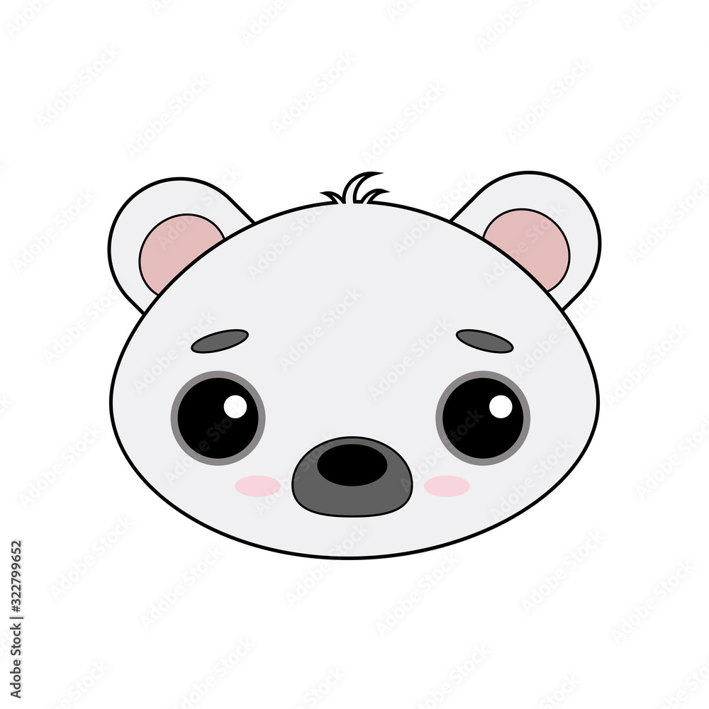 Cute and gentle baby polar bear vector image on white background. Kawaii style sticker, icon, Emoji Cute and gentle baby polar bear vector image on white background. Kawaii style sticker, icon, Emoji