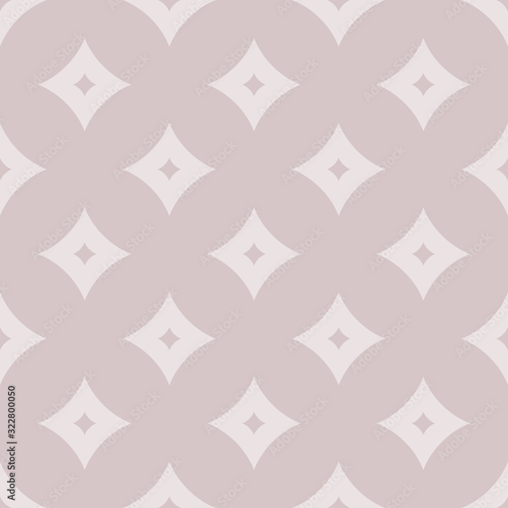 Subtle vector geometric pattern with diamond shapes, rhombuses, stars, curved squares. Abstract seamless texture in soft pastel colors, pink and pale serene. Delicate repeat background. Elegant design Subtle vector geometric pattern with diamond shapes, rhombuses, stars, curved squares. Abstract seamless texture in soft pastel colors, pink and pale serene. Delicate repeat background. Elegant design