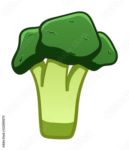 Green cartoon style broccoli on white background