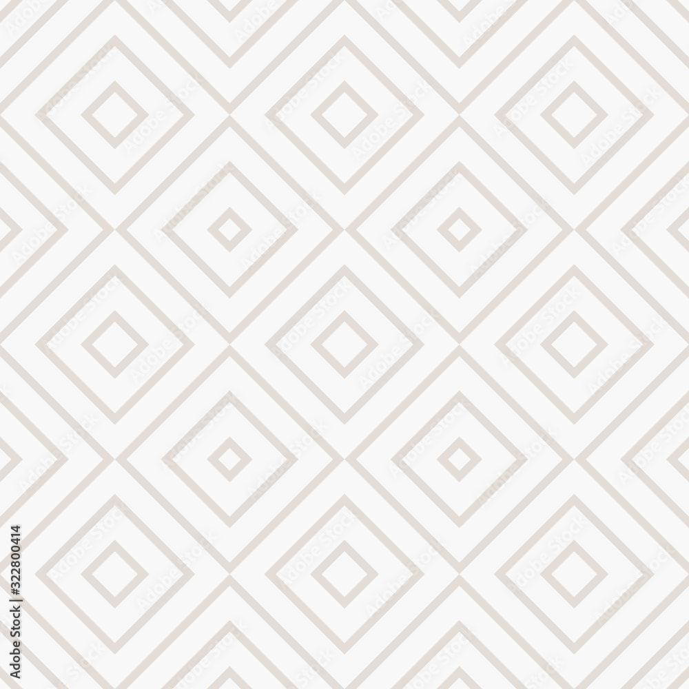 Vector geometric seamless pattern with squares, diamonds, rhombuses, grid, lattice. Abstract white and beige graphic ornament. Modern linear background. Subtle elegant texture. Delicate repeat design Vector geometric seamless pattern with squares, diamonds, rhombuses, grid, lattice. Abstract white and beige graphic ornament. Modern linear background. Subtle elegant texture. Delicate repeat design