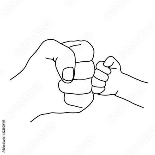 fist bump - father and son. Hand drawn of two bumping fist . vector illustration. 