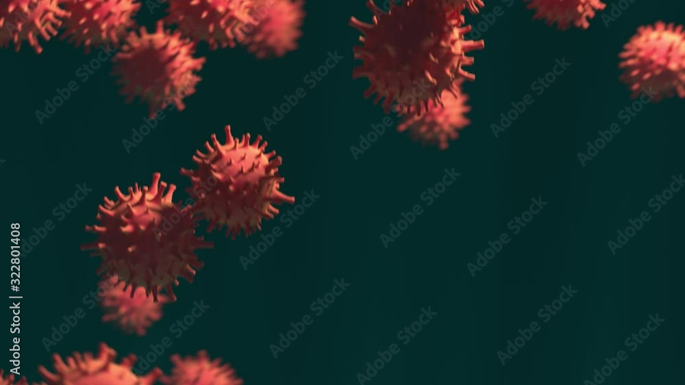Coronavirus animation of the spread of the virus on a turquoise background 3d render Coronavirus animation of the spread of the virus on a turquoise background 3d render