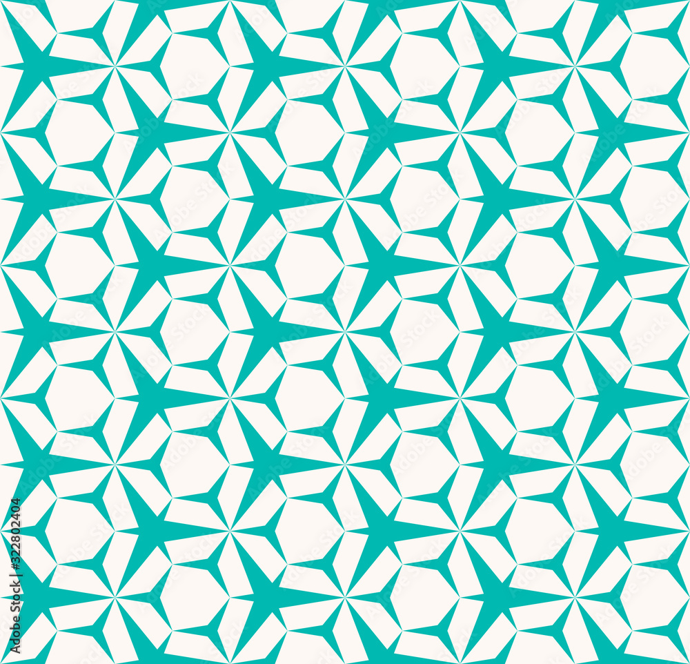 Vector abstract geometric seamless pattern. Turquoise and white color. Simple minimal background texture with triangles, hexagons, grid, net. Repeated design for decoration, wrapping, textile, cloth Vector abstract geometric seamless pattern. Turquoise and white color. Simple minimal background texture with triangles, hexagons, grid, net. Repeated design for decoration, wrapping, textile, cloth