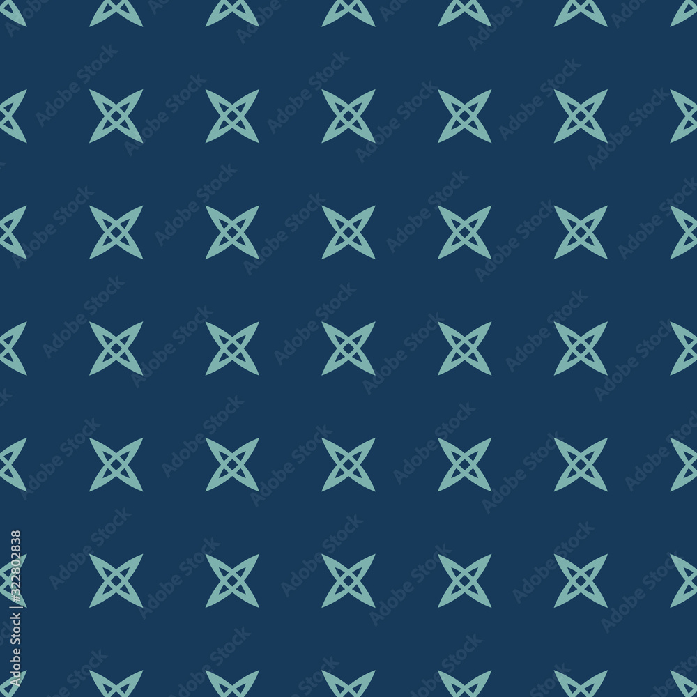 Vector minimalist geometric seamless pattern with small crosses, abstract flowers. Simple texture in navy blue and green color. Cute minimal background. Repeating design for decor, wallpaper, textile Vector minimalist geometric seamless pattern with small crosses, abstract flowers. Simple texture in navy blue and green color. Cute minimal background. Repeating design for decor, wallpaper, textile