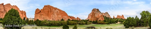 Panoramic of Garden of the Gods public park in Colorado Springs, Colorado, USA