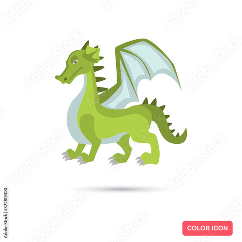 Fairy tale green dragon color flat icon for web and mobile design
