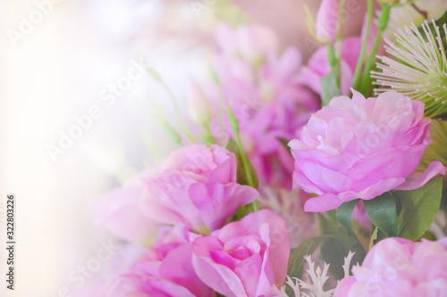 Blurred of roses blooming flowers In pastel style for inserting text and background.